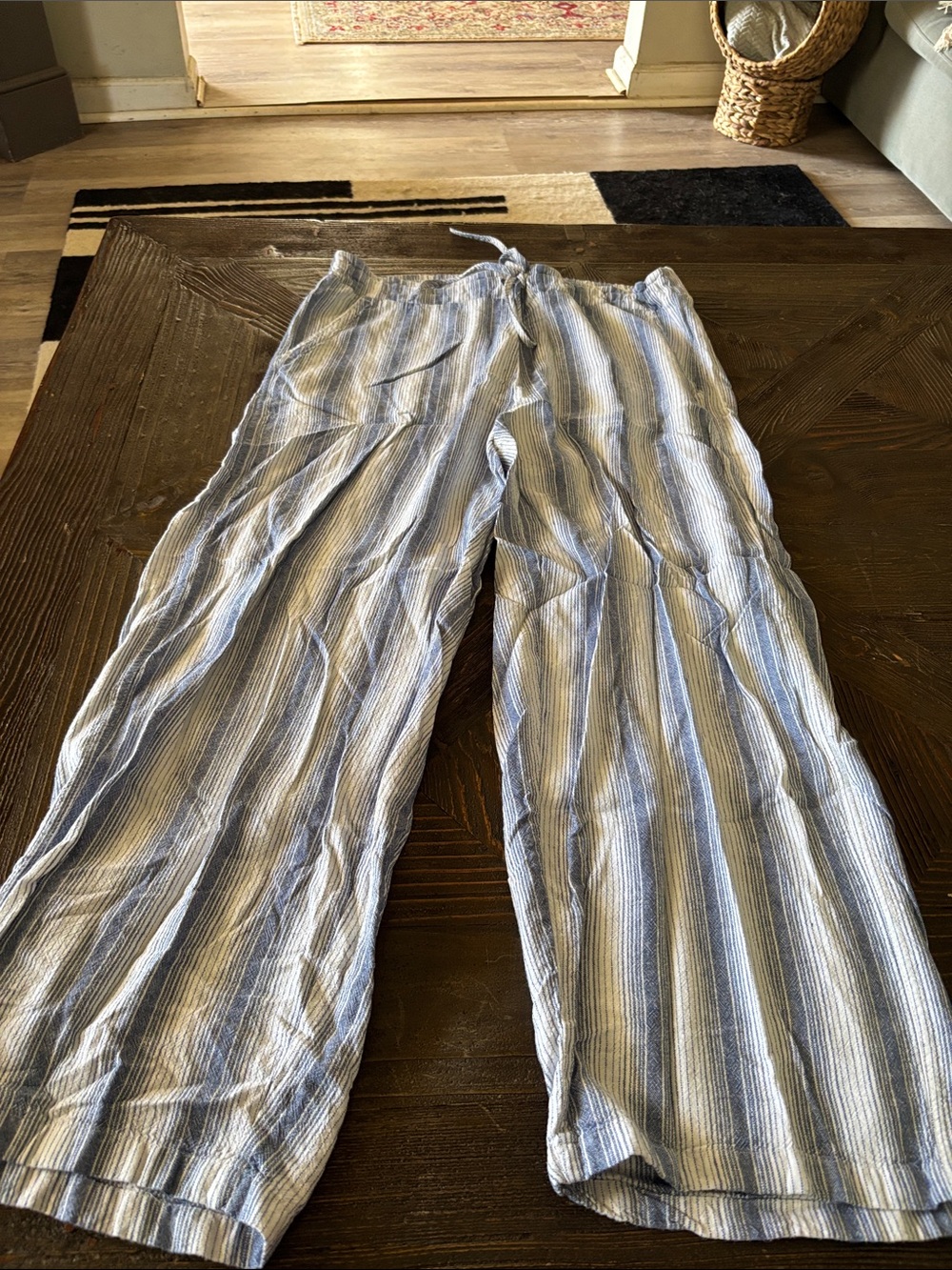 Westport Blue and White Striped Wide Leg Drawstring Pants